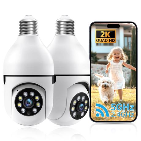Light Bulb Security Camera 5G&2.4G WiFi 2K Security Cameras Wireless Outdoor