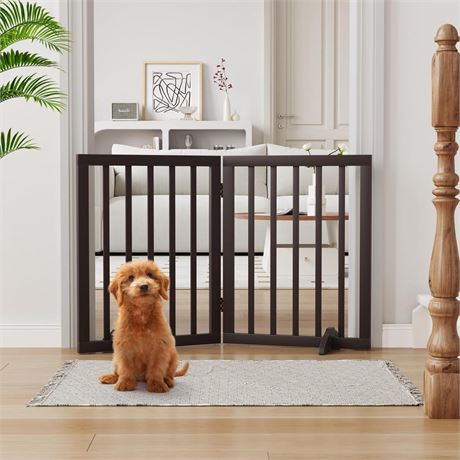 Semiocthome Freestanding Pet Gate with 2 Stands,Wooden Dog Gates for Doorways,