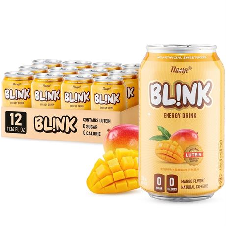 NÜLIFE Sugar Free Energy Drink Mango Flavor, Pack of 12, 96mg Natural Caffeine,