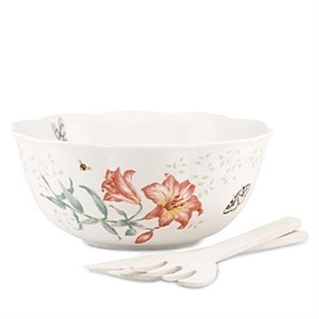 Butterfly Meadow 11 in. Dia 72 Oz. Multi Color 3-Piece Porcelain Salad Bowl Set