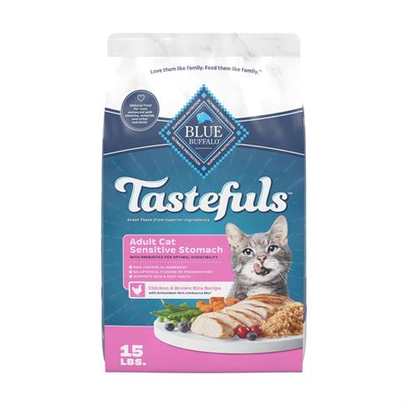 Blue Buffalo Tastefuls Natural Adult Dry Cat Food, Sensitive Stomach, Chicken,
