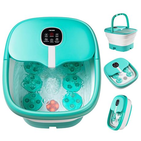 Niksa Collapsible Foot Spa Bath Massager with Heat, Bubbles,6 Motorized Shiatsu