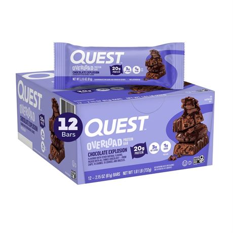 Quest Nutrition Quest Overload Protein Bar, Chocolate Explosion Flavor, Gluten
