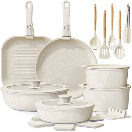 Astercook 22 Piece Pots and Pans Set Non Stick, Cookware Set with Detachable