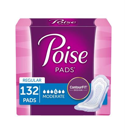 Poise Incontinence Pads for Women  4 Drop  Moderate Absorbency  Regular  132Ct