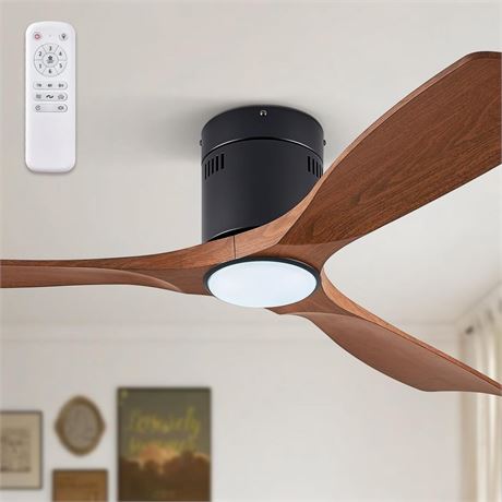 52" Ceiling Fans with Lights and Remote Control,Modern Flush Mount Ceiling Fan