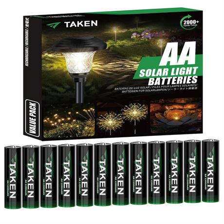 Taken Rechargeable AA Batteries 12Pack 1440 mWh NiMH Double A Battery for Solar