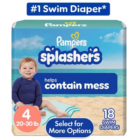 Pampers Splashers Swim Diapers, Size 4, 18 Count (20-33 lbs)