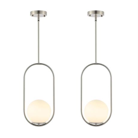 Modern Globe Pendant Light Brushed Nickel Chandelier 1-Light Mid Century