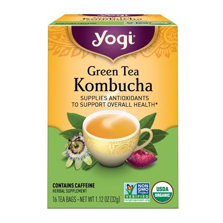 Yogi Green Tea Kombucha, Organic Wellness Tea Bags, 16 Count