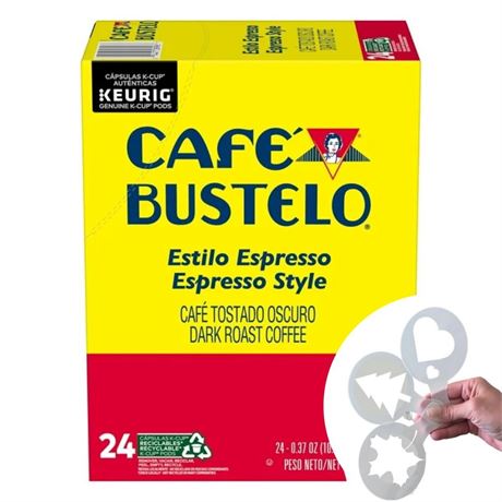 Cafe Bustelo Espresso K cups Bundle with Coffee Stencils, Single-Serve Dark