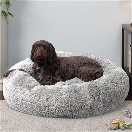 FurHaven Pet Products Calming Cuddler Long Faux Fur Donut Pet Bed for Dogs &