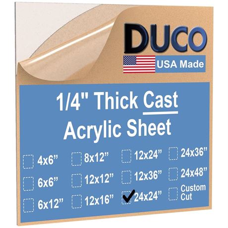 Duco Clear Cast Acrylic Sheet 1/4" Thick 24" X 24" - Pack of 1 Clear Acrylic