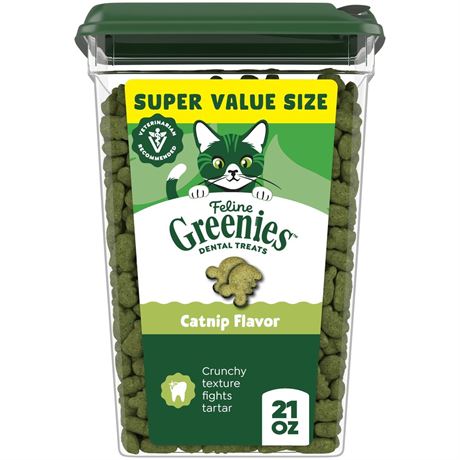 Greenies Feline Catnip Flavor Adult Natural Dental Cat Treats, 21 Oz Tub