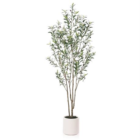 DR.Planzen Olive Trees Artificial Indoor, 7FT Tall Faux Olive Tree with White