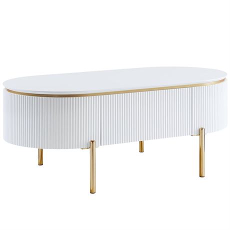 Acme Daveigh Contemporary Wooden/Metal Coffee Table in White High Gloss and Gold
