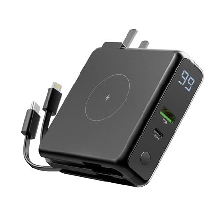 Sanag 5-in-1 Portable Travel Charger Power with FastCharge Wireless Charger,