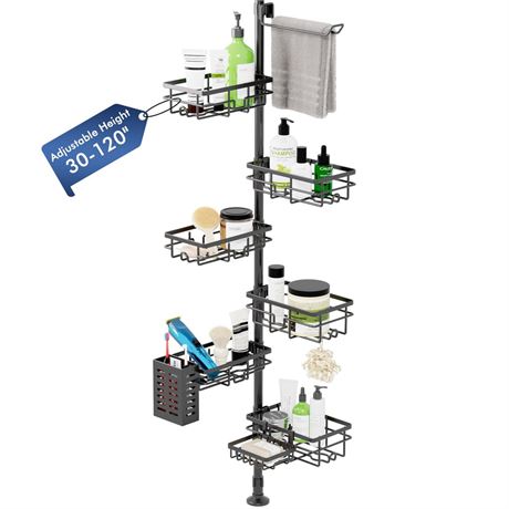 Shower Caddy Organizer Tension Pole, Rustproof 6-Pack Corner Shelf with 30-120