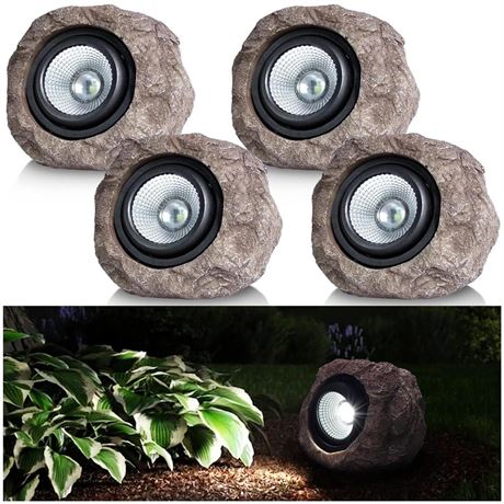 Solar Garden Rock Lights Outdoor - IP65 LED Waterproof Solar Spotlight, Solar