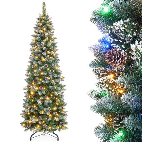 Homde Pencil Christmas Tree 6 Foot Pre-Lit Artificial Christmas Tree with