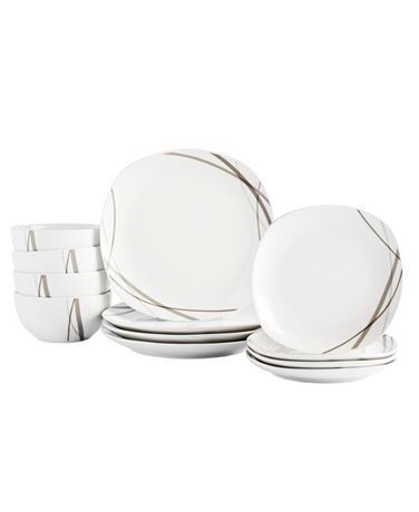 Curves Square 12 Pc. Dinnerware Set, Service for 4 - White