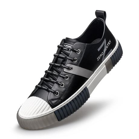 ZRO Men's Leather Sneakers, Casual and Fashion Shoes for Men'S03300 8 Wide Black