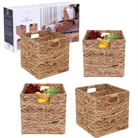 Foldable Handwoven Water Hyacinth Storage Baskets Wicker Cube Baskets