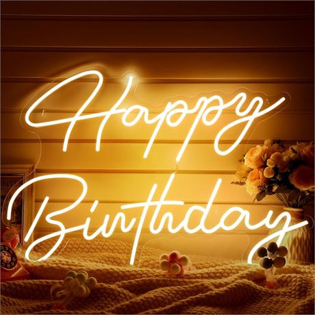 30" x 21" Large Happy Birthday Neon Sign LED Neon Light Signs with Dimmable