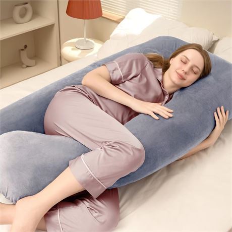 DOWNCOOL Pregnancy Pillow, U Shaped Body Pillow for Pregnancy, 55 Inch Blue