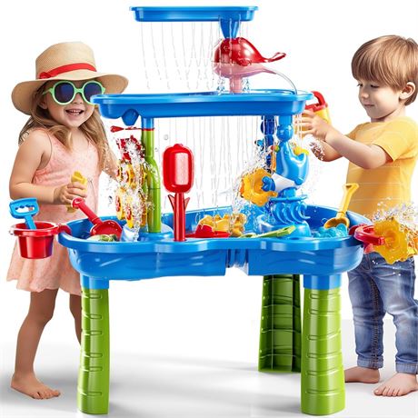 Water Table for Toddlers 3-5, 3-Tier Kids Sand Water Table, Water and Sand