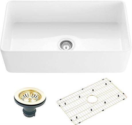 BODELAIR Kassa - 33 Apron Front Single Bowl Fireclay Farmhouse Kitchen Sink -