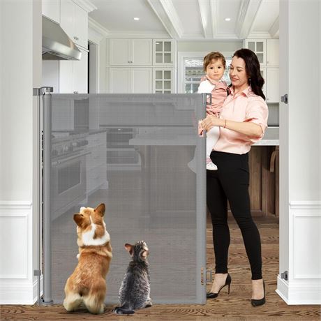 48 Inch Tall Cat Gate for Doorway, Extends to 55" Wide Retractable Dog Gate,