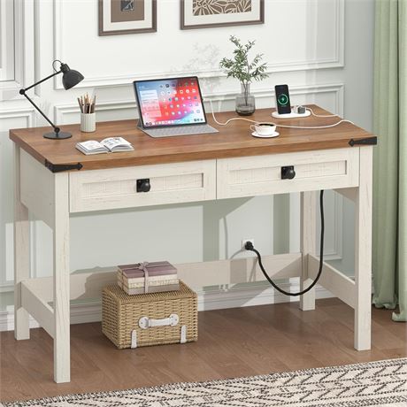 YOMILUVE Farmhouse Computer Desk with 2 Drawers, 39 Inch Small Office Computer