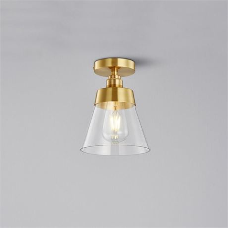 chandelier , Indoor Glass Small Ceiling Light E27 1-Light Brass Flush Mount