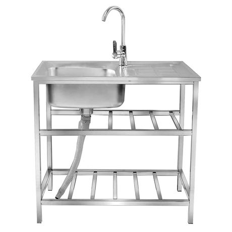 Outdoor Free Standing Sink, Utility Stainless Steel Kitchen Single Bowl Washing