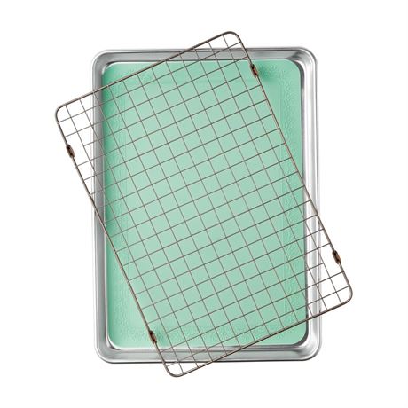 3-Piece Aluminum Sheet Pan Set 13"x18" - Includes Wire Rack & Reusable Silicone