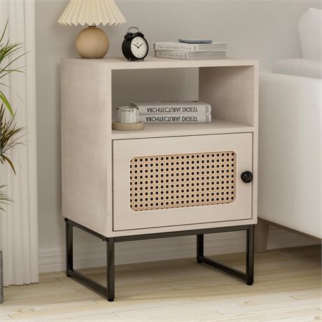 PPN Rattan End Table, Modern Small Nightstand, Boho Wicker Side Table with