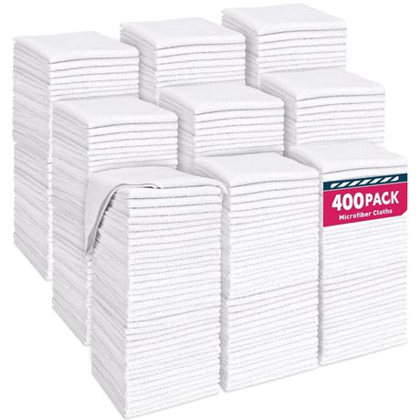 TEAWOO White Microfiber Cleaning Cloths Bulk-400 Pack, Microfiber Towels Bulk,