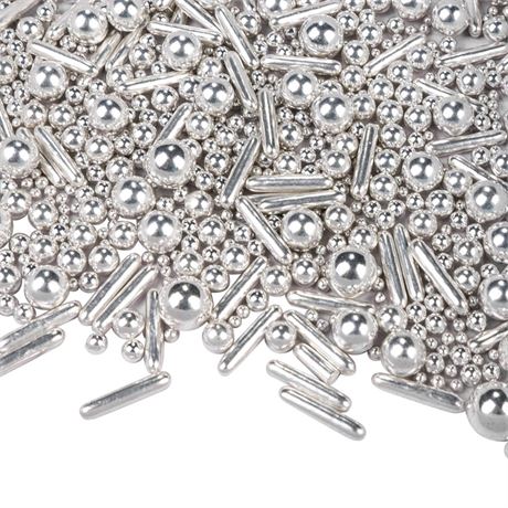 Dazzjoy Silver Pearl Rods Sprinkles, 130g/4.58oz, Mix Size, Pearl Sprinkles for