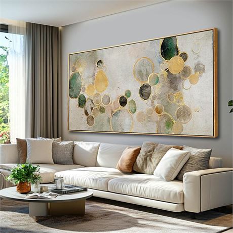 Large Wall Art Abstract Gold Circle Framed Artwork Modern Green Pictures for