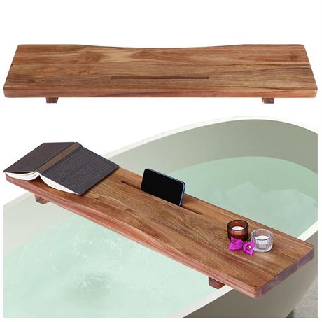 Premium 1.2IN Thickened Board Acacia Wood Bathtub Tray Caddy with Adjustable