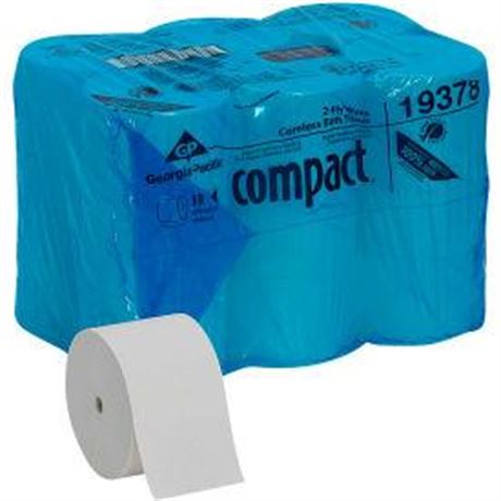 White Coreless High Capacity 2-Ply Toilet Paper, 1500 Sheet/Roll, 18 Rolls/Case