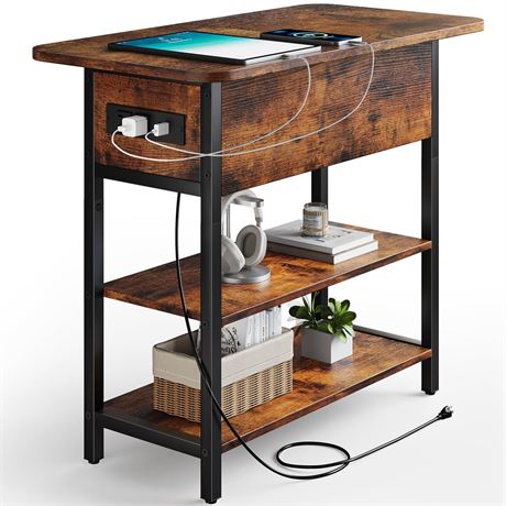 Yoobure End Table with Charging Station, Flip Top Side Table with USB Ports and