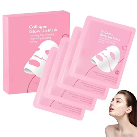 Collagen Glow Up Mask 2.0, Bio Collagen Face Mask, Firm Skin Deep Hydrating