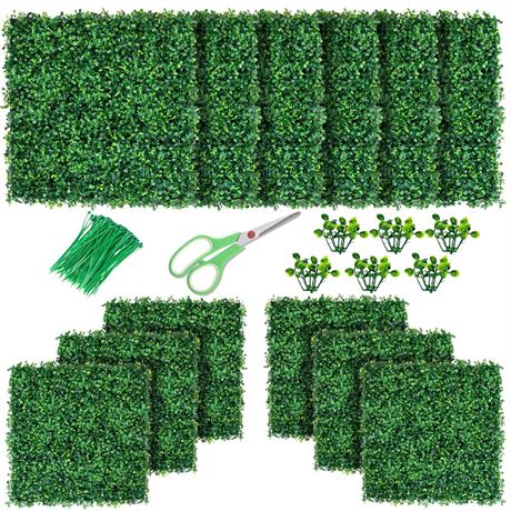 12 PCS Artificial Grass Wall Panels 10"x10" Boxwood Greenery Wall with UV
