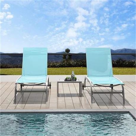 Patio Lounge Chairs Outdoor Set of 3, Aluminum Lounge Chairs for with 5