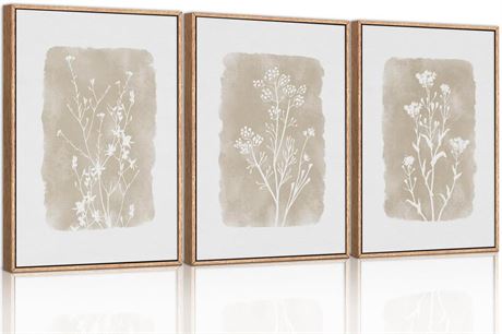 CHDITB Neutral Botanical Wall Art Set of 3, 24"x36" Large Framed Boho Farmhouse