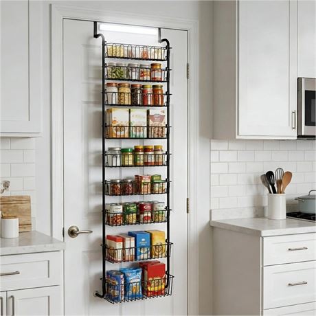 Over Door Organizer Storage - 9 Tier Black Metal Over the Door Pantry Organizer