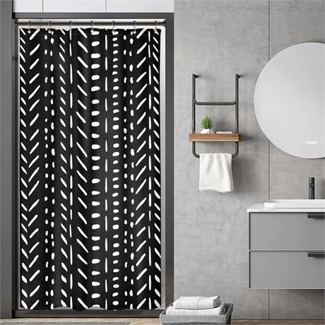 Riyidecor Stall Small Black White Boho Half Size Dorm Shower Curtain 36x72 Inch