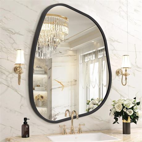 Irregcular Wall Mirror 20"x16" Black Asymmetrical Bathroom Mirror Metal Framed